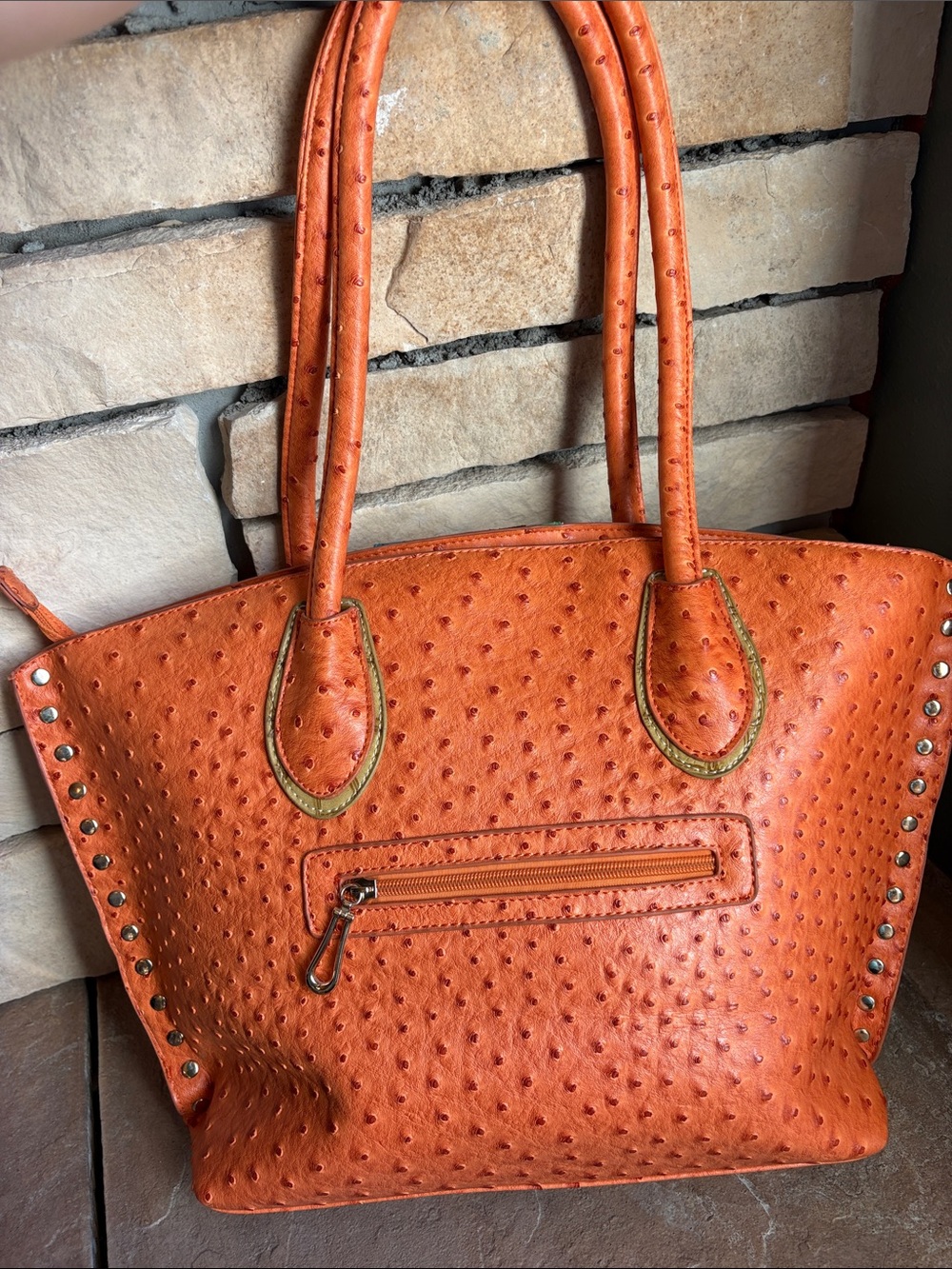 St. Barry PVC Orange Multicolor Textured Tote Bag - Picture 5 of 10